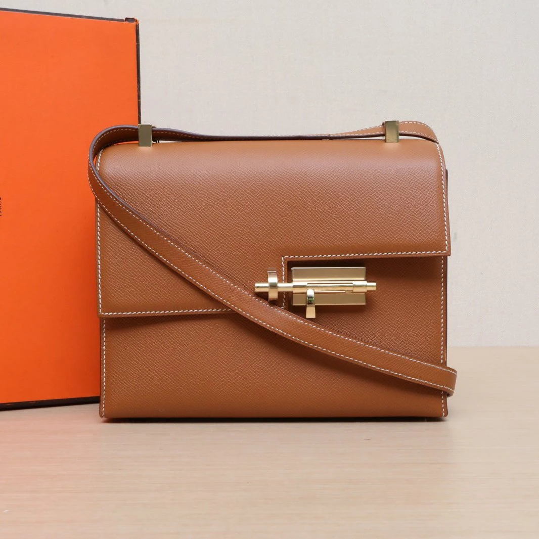 99新 Hermes/爱马仕 小花柳 手枪包 23 37金棕色 Epsom皮 Y刻