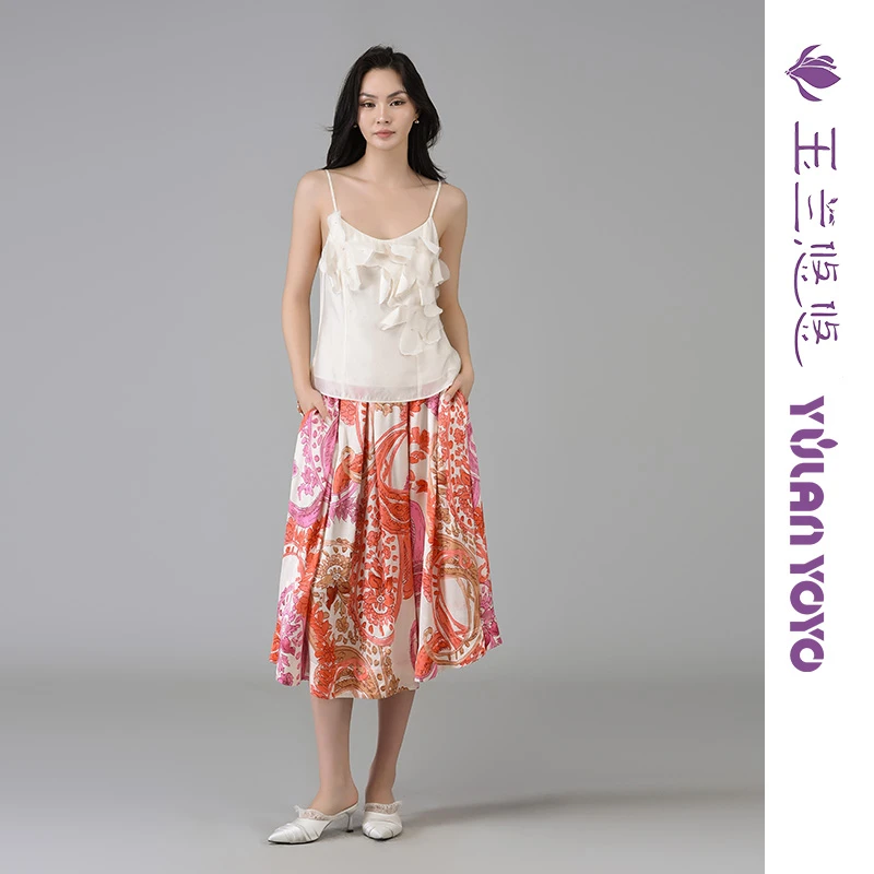 玉兰悠悠2025新款夏"复古佩兹利"印花礼服半裙法式碎花气质半身裙