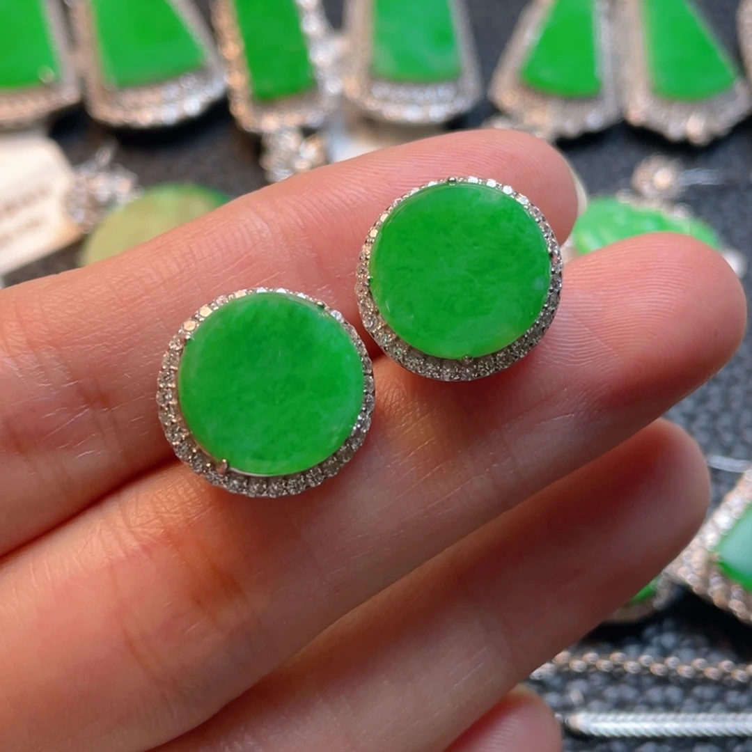 翡翠银S925镶嵌颈饰耳钉