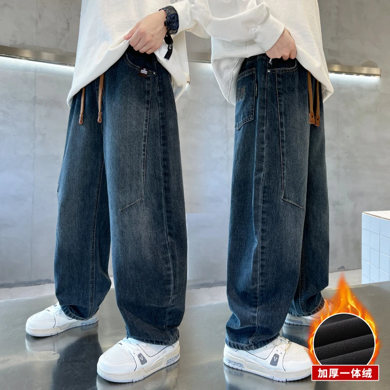 男童冬装加绒牛仔裤2025新款儿童保暖一体绒裤子中大童加厚长裤潮