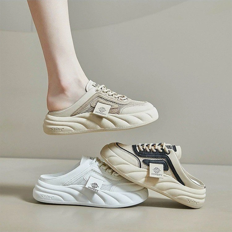 包头半拖鞋女2025年新款夏季外穿厚底小白鞋透气板鞋B-7