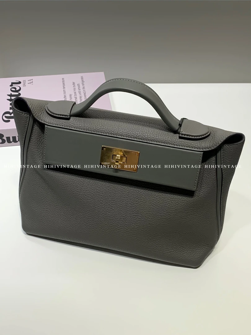 99新 Hermes/爱马仕 HIHI/  2424小号金扣积云雨灰 B刻 9311133JL