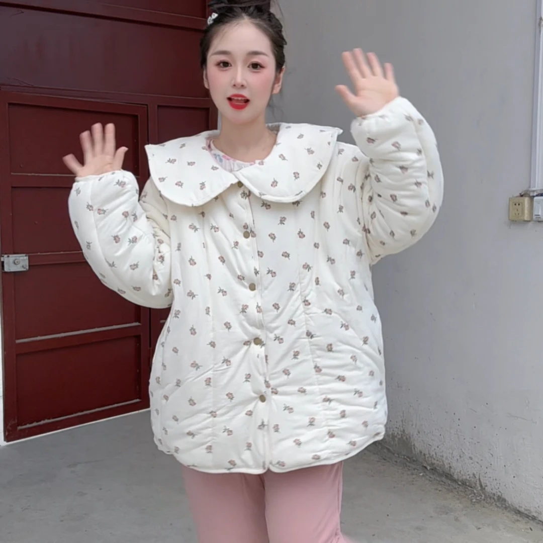 娃娃领短款棉花衣家居服