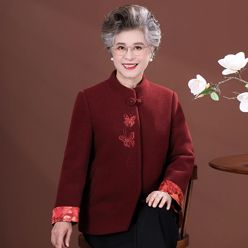 中老年女款洋气妈妈装新中式秋冬季毛呢外套老人奶奶太太秋装衣服