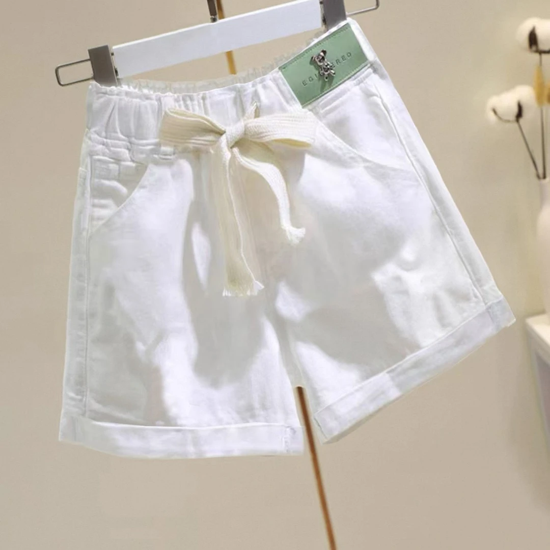 白色牛仔短裤夏季2025年新款女装松紧腰卷边宽松a字阔腿裤热裤潮