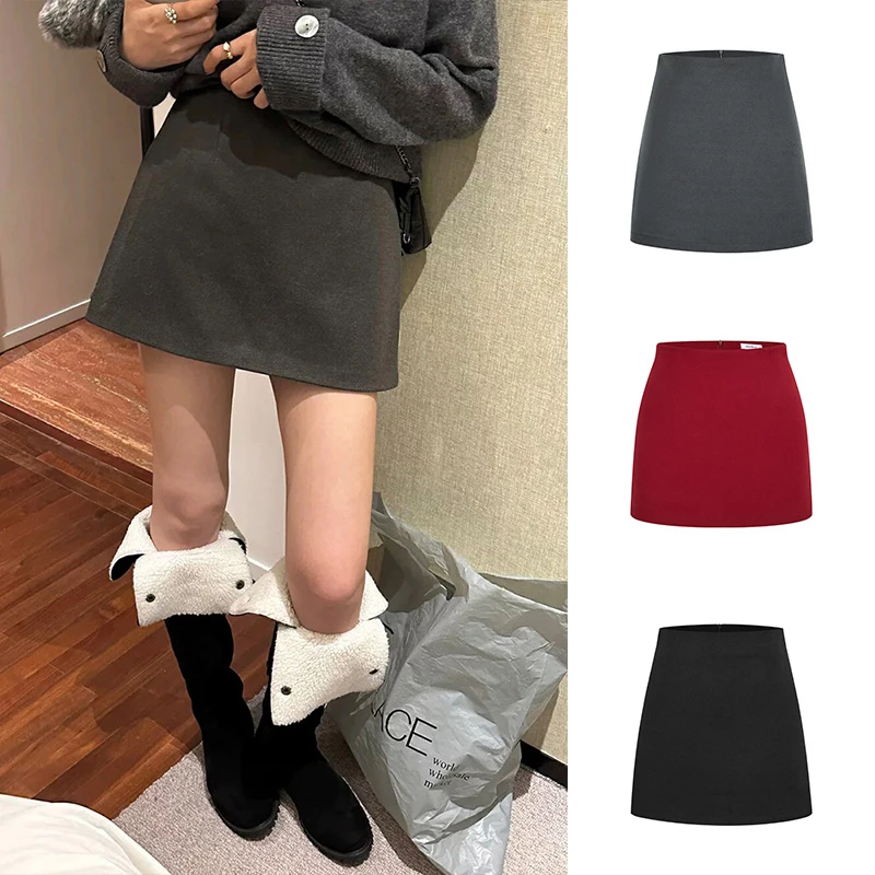 Moses Queen/魔西女王秋冬呢子裙辣妹黑色高腰短裙显瘦A字包臀裙