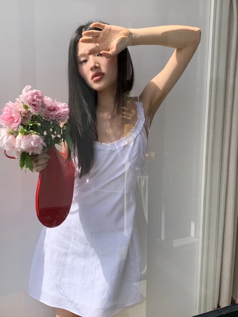 花边领口吊带短连衣裙#67279