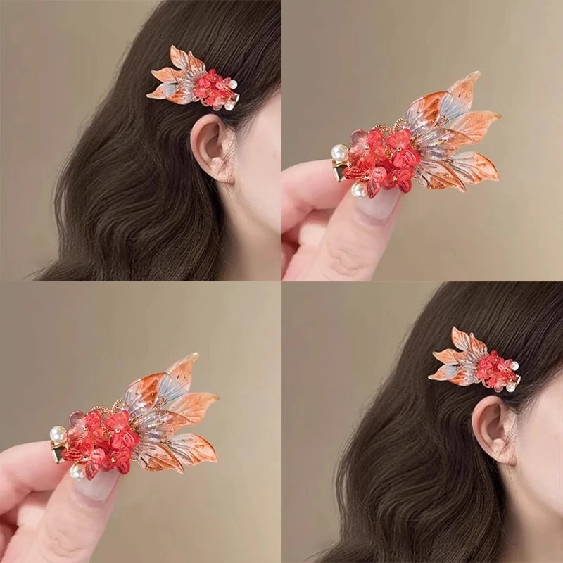 古风锦鲤发夹女新款汉服发饰对夹氛围感侧边夹可爱精致刘海夹头饰