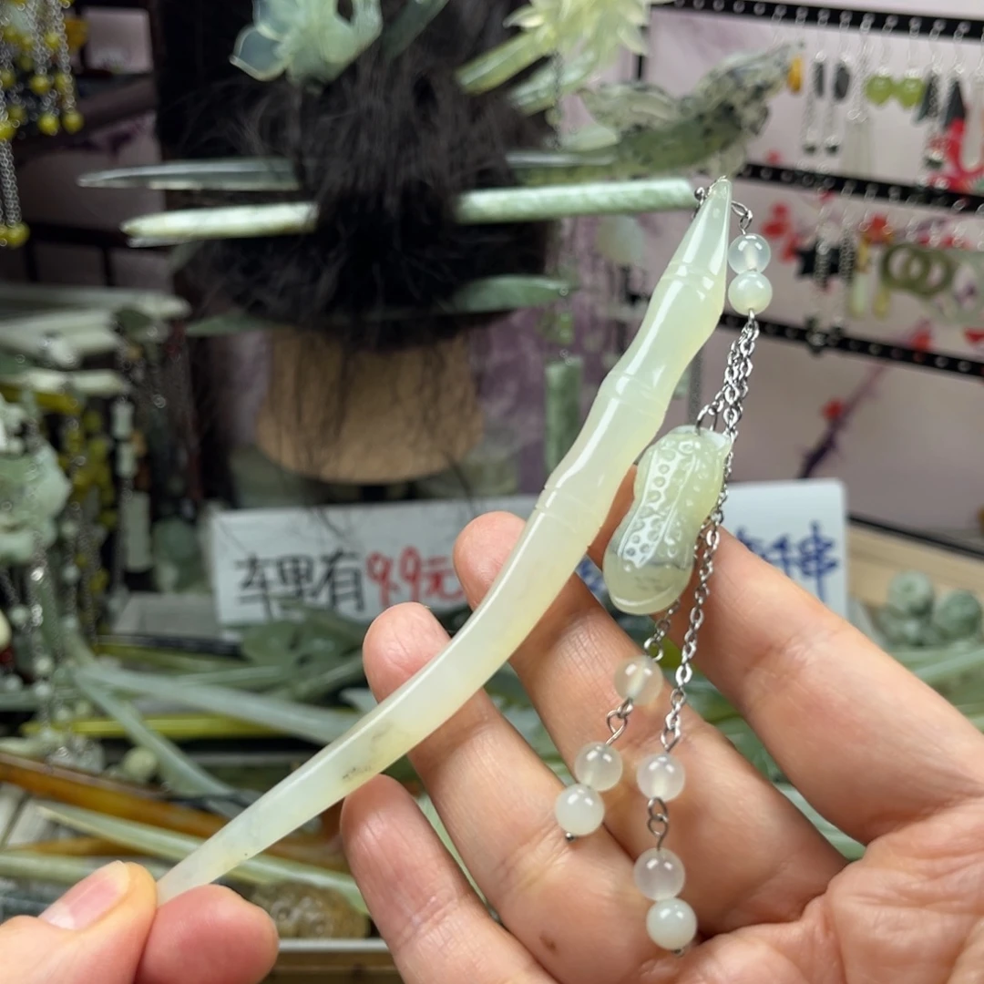 岫玉未镶嵌发饰长度14.5厘米左右