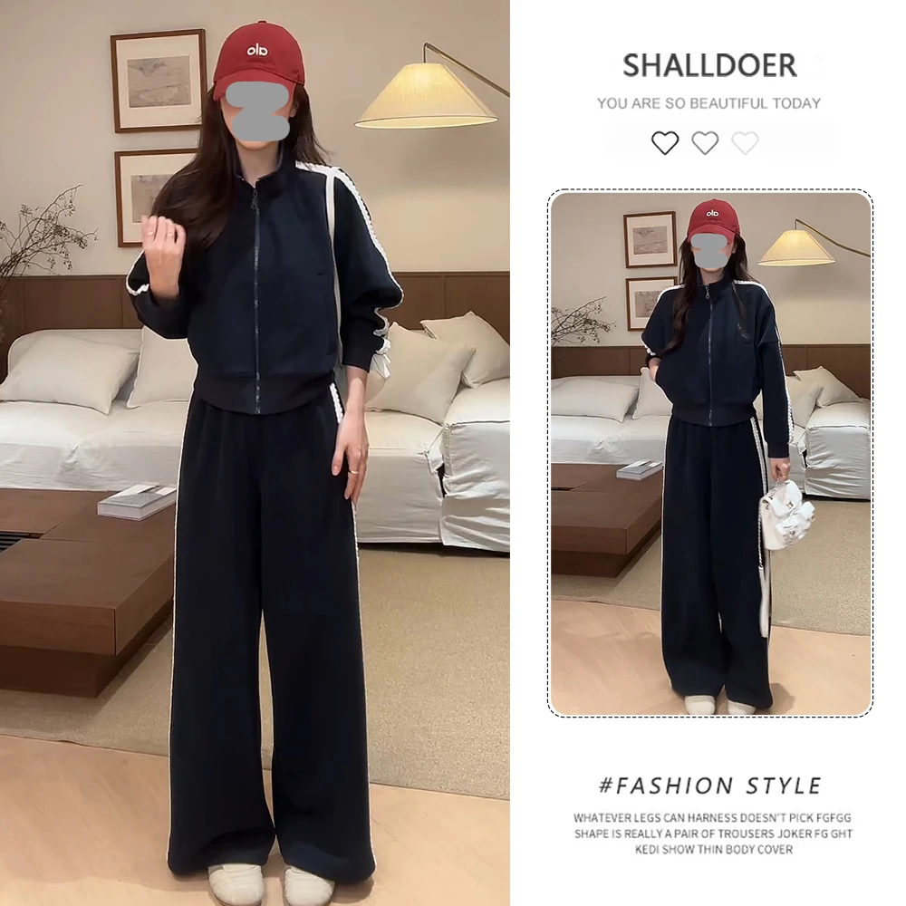 网红洋气炸街套装女2025年春秋新款立领长袖卫衣外套阔腿裤两件套