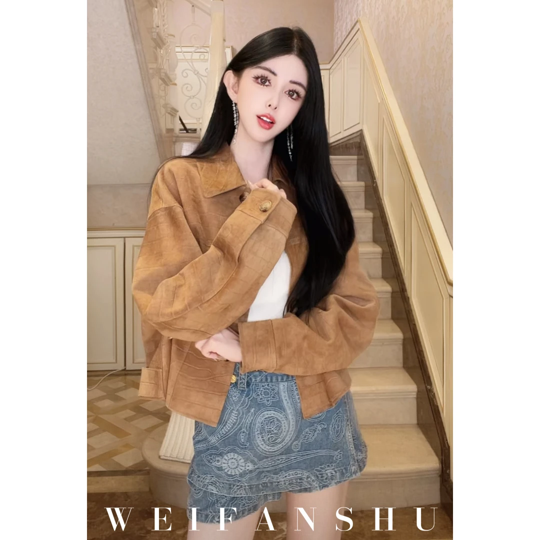 WEIFANSHU/魏凡舒【西部女神】秋季新款气质时尚复古百搭羊皮外套