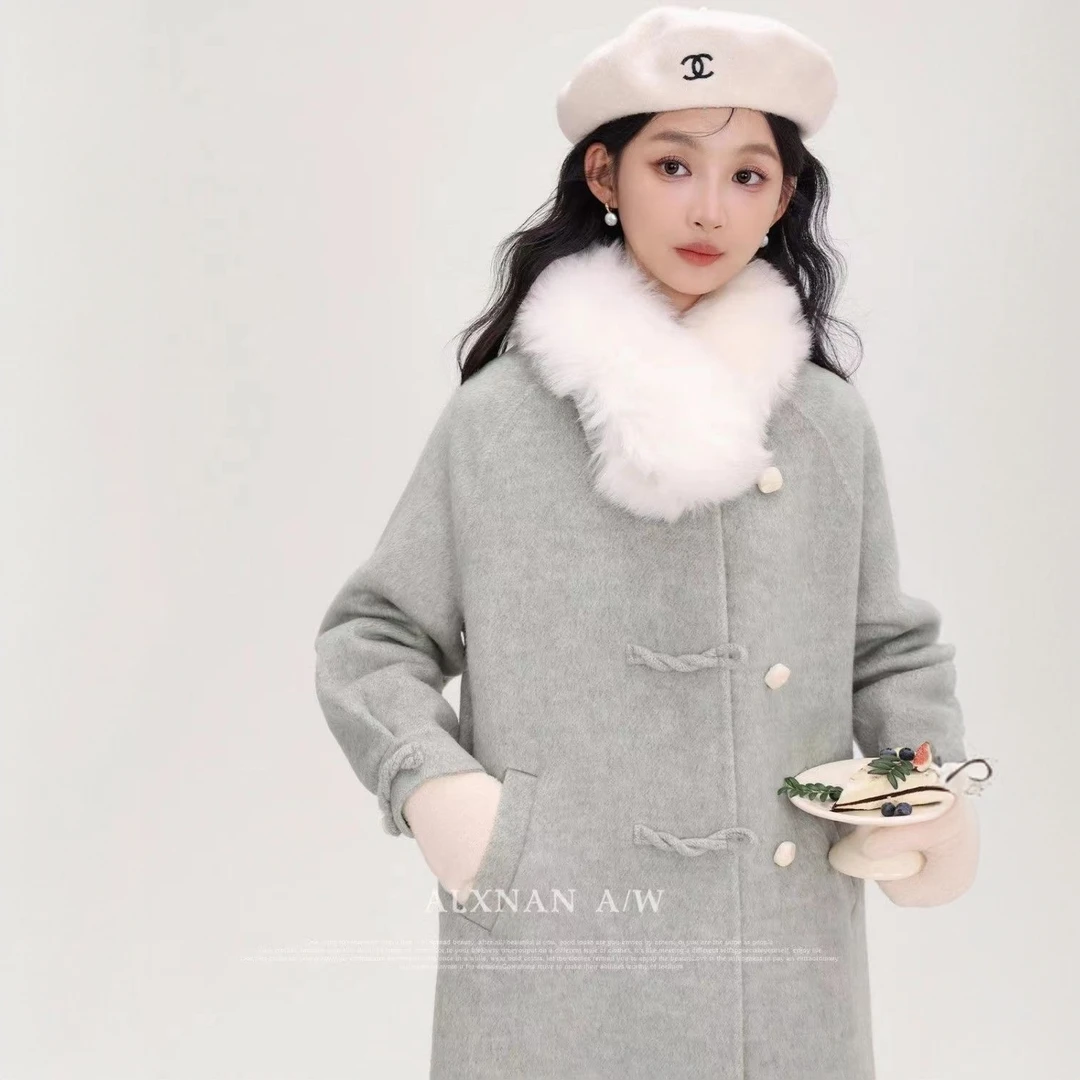 4766加棉温柔减龄学院风减龄修身大衣女秋季今年新款通勤毛呢外套