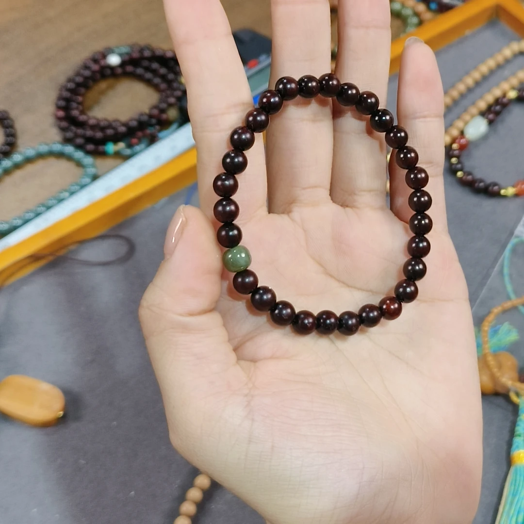 【耶耶家】印度小叶紫檀5mm单圈和田玉