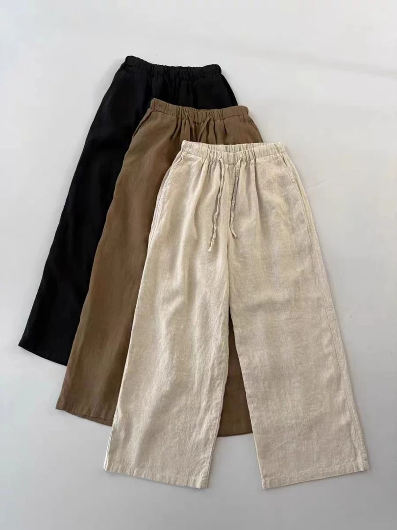 LA 休闲百搭舒适显瘦麻长裤