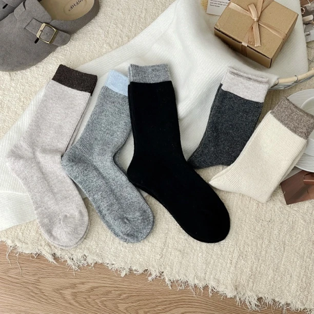 【A472升级加厚加密款】韩系拼接秋冬加厚羊毛袜保暖女中筒袜子