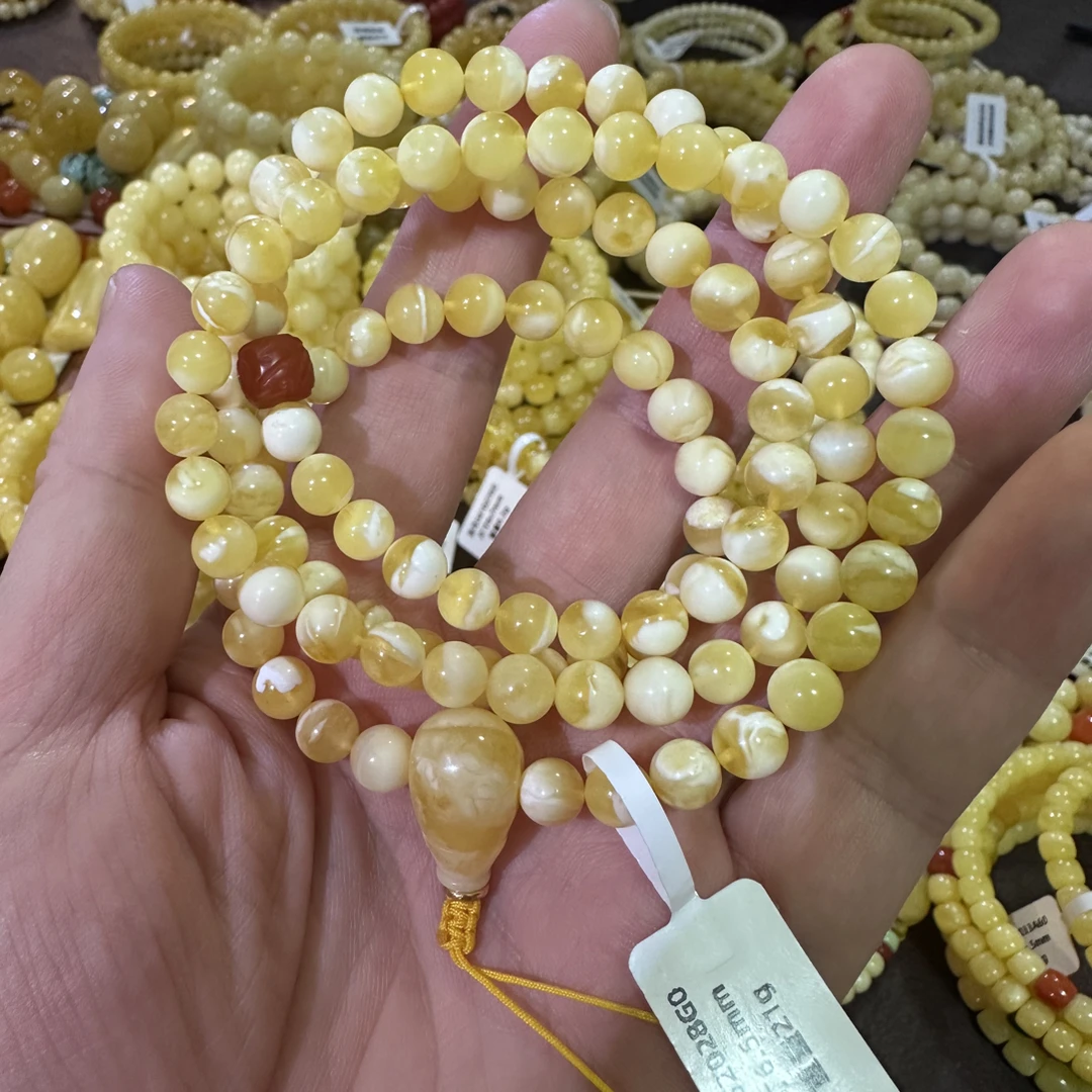 天然保真蜜蜡108金瓷白6mm