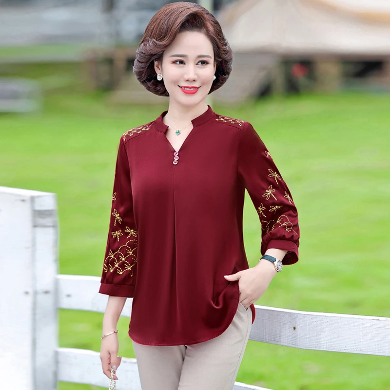 【丽姐家】春秋新款妈妈装打底长袖中老年时尚洋气高贵宽松上衣