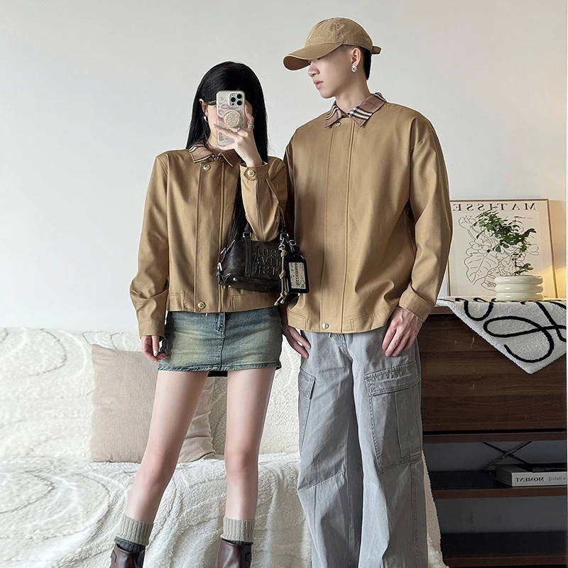 复古外套情侣装秋季2025新款小众设计休闲夹克男女国潮宽松外套潮