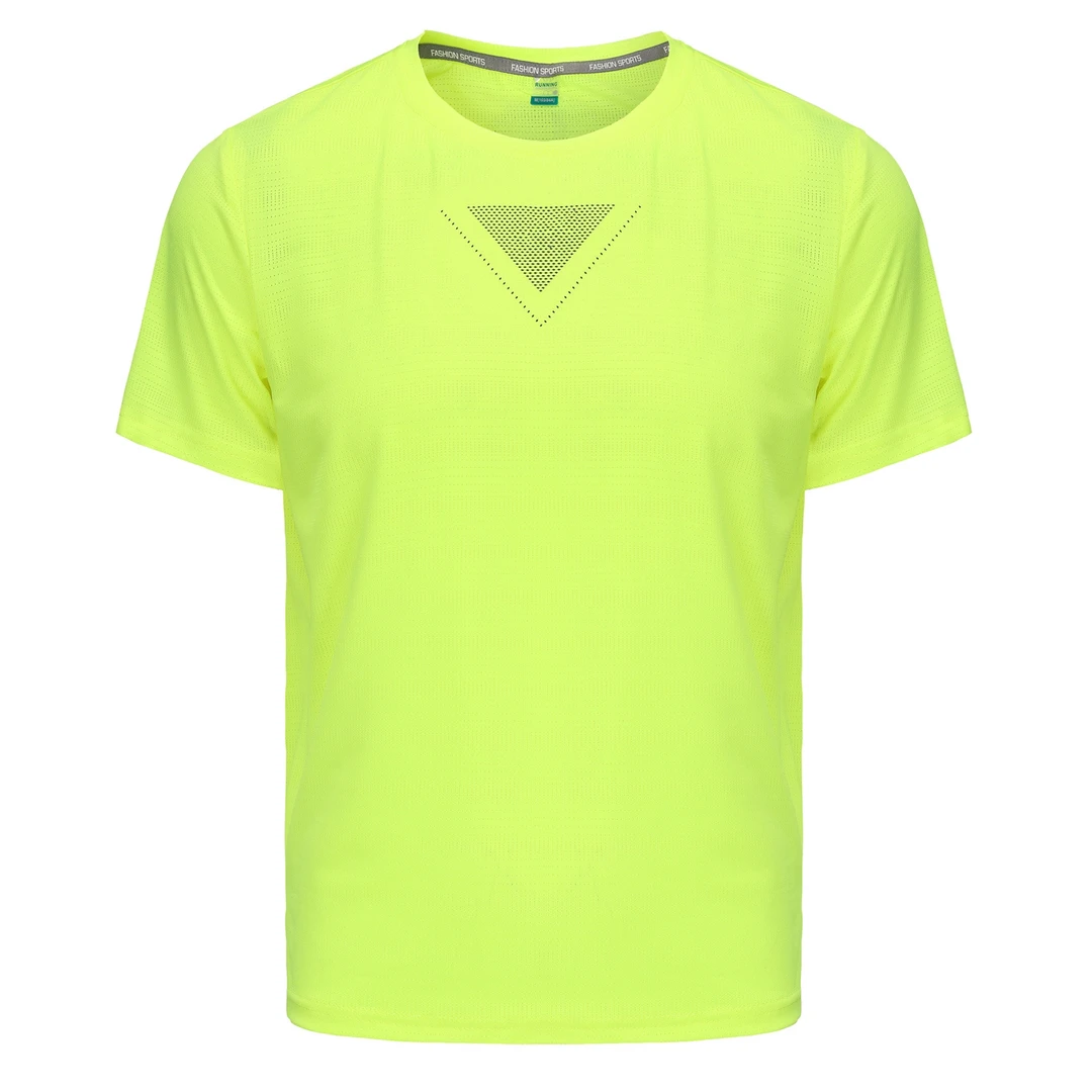 荧光绿男士冰丝运动短袖圆领透气速干T恤半袖快干户外跑步健身衣
