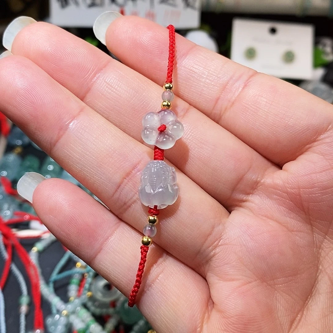 翡翠未镶嵌颈饰貔貅花花红绳15可调节