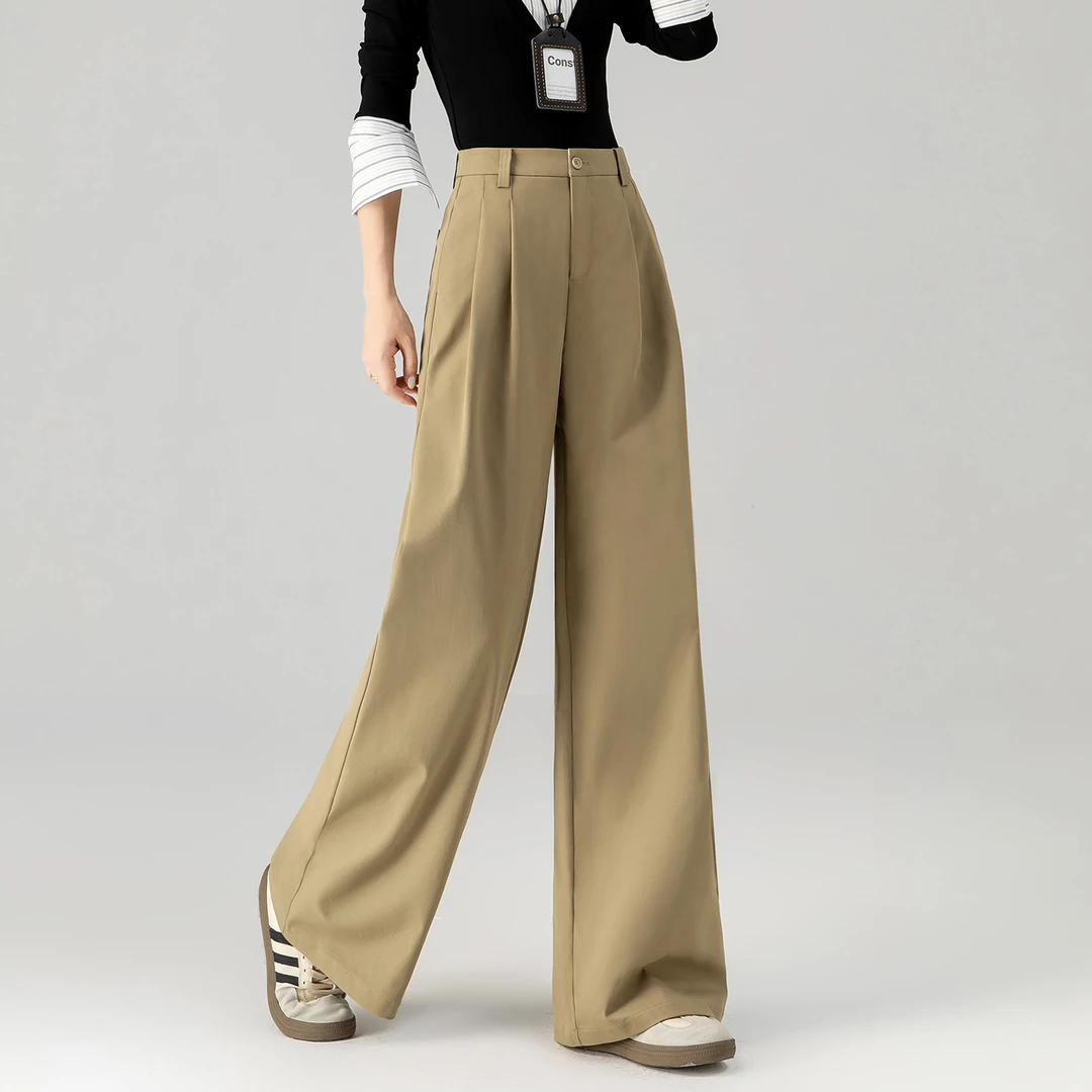 休闲阔腿裤女春秋褶皱设计感宽松裤子2025新款今年流行爆款直筒裤