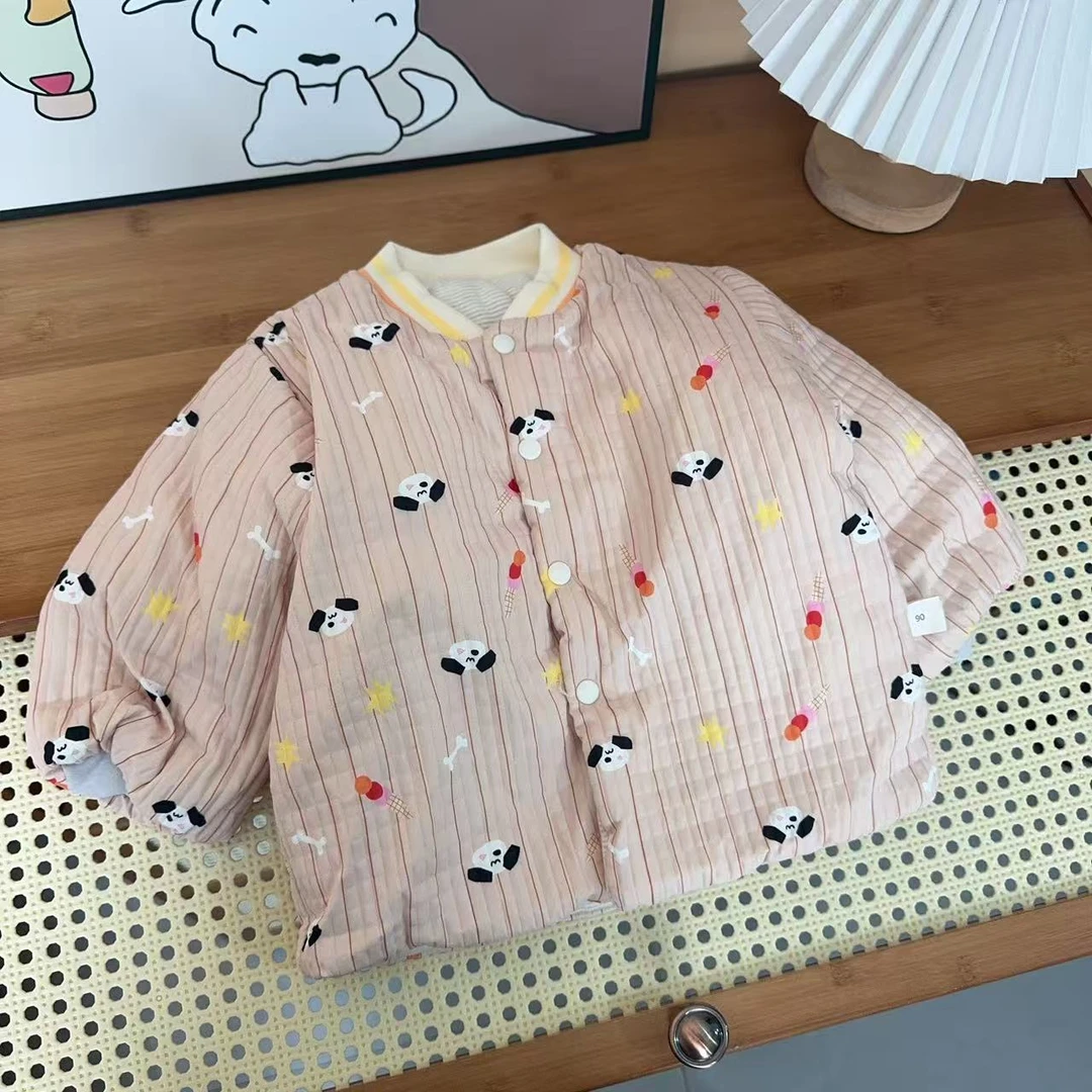 捡漏 儿童卡通小狗夹棉加厚蚕丝对开韩版棉衣棉服外套