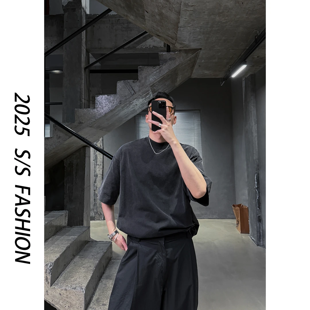 【叶继枫】25 S/S 280g 蜡染复古水洗炒色廓形慵懒基础纯棉短袖T恤