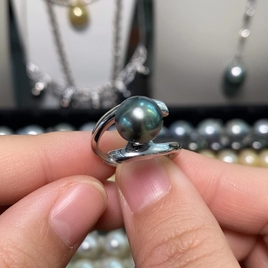 海水珍珠戒指银S925镶嵌9