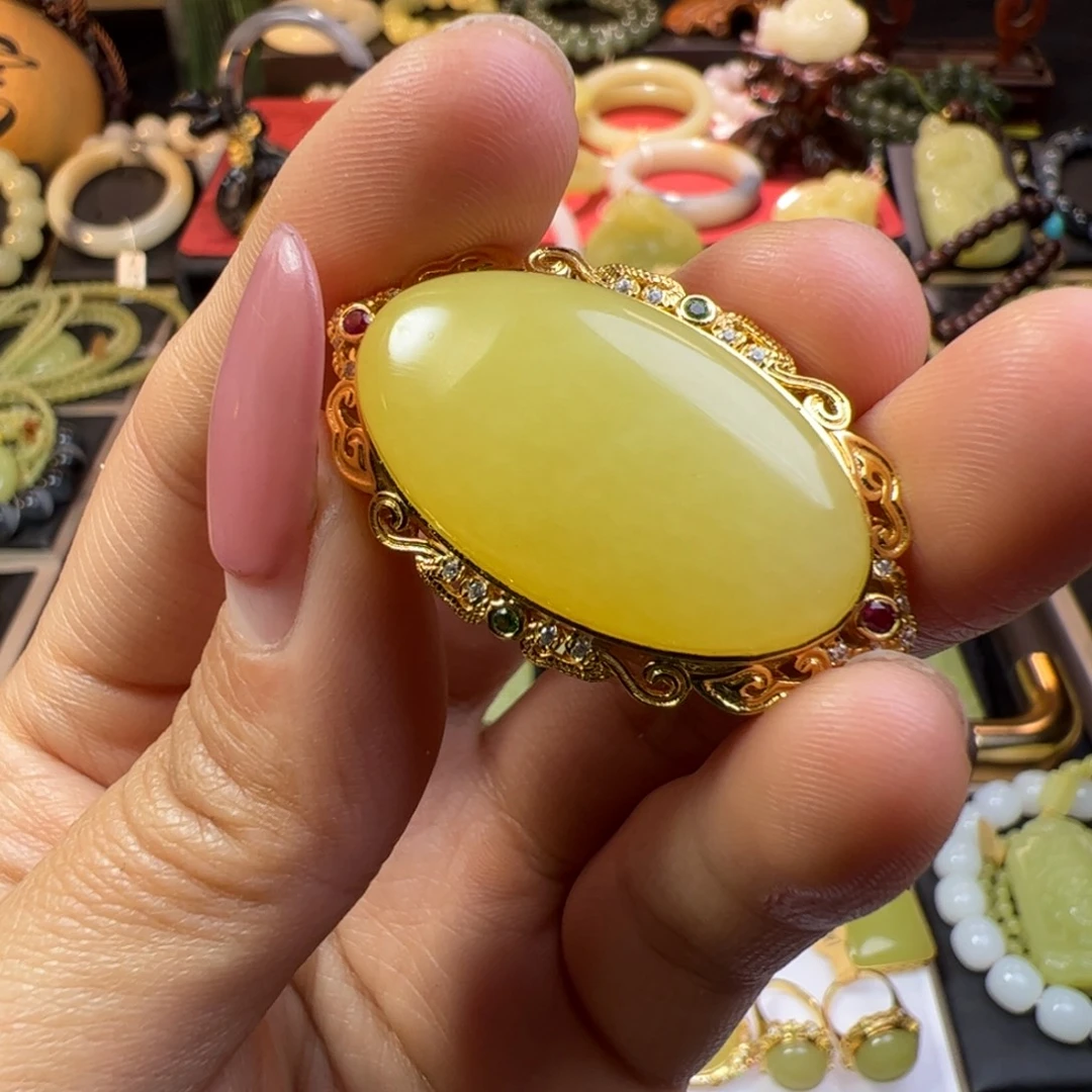 和田玉银S925镀金镶嵌颈饰