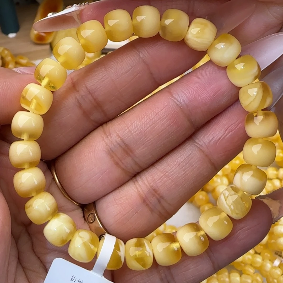 蜜蜡未镶嵌手串金白妖花老型手串