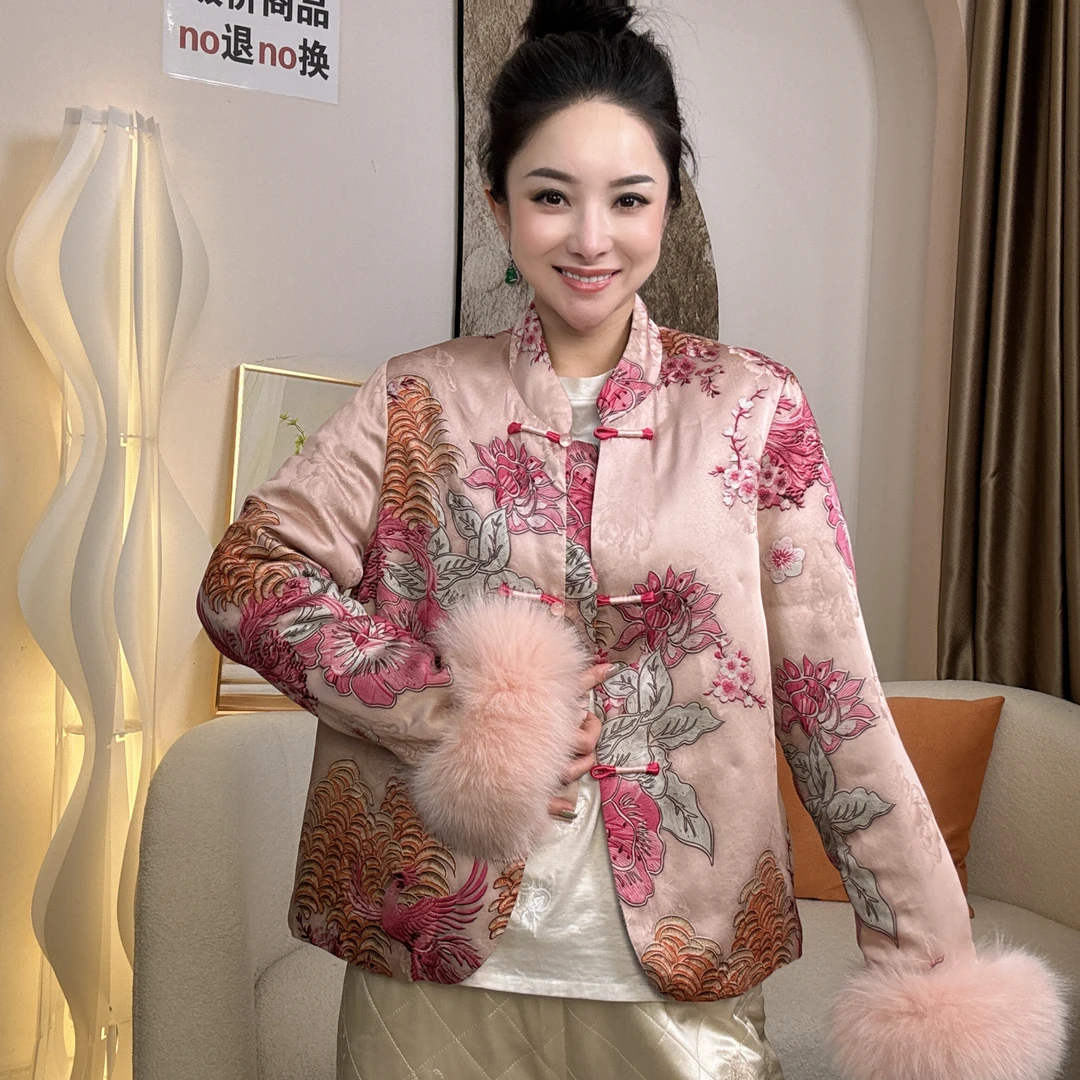 【一潮家】“粉凤凰”春季款修身型提花长袖棉服16131