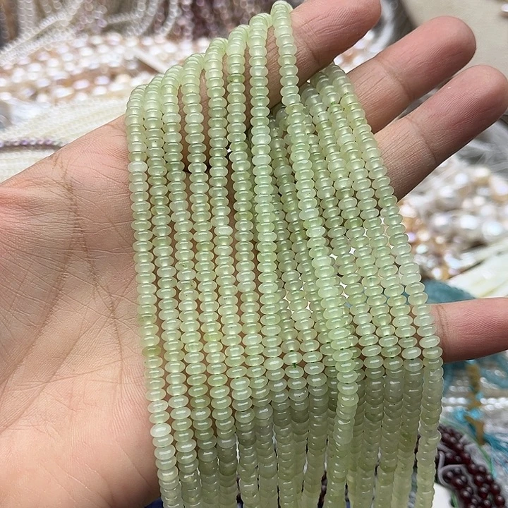 玛瑙/玉髓未镶嵌珠宝半成品一条4/2mm左右晴水色和田玉算盘珠