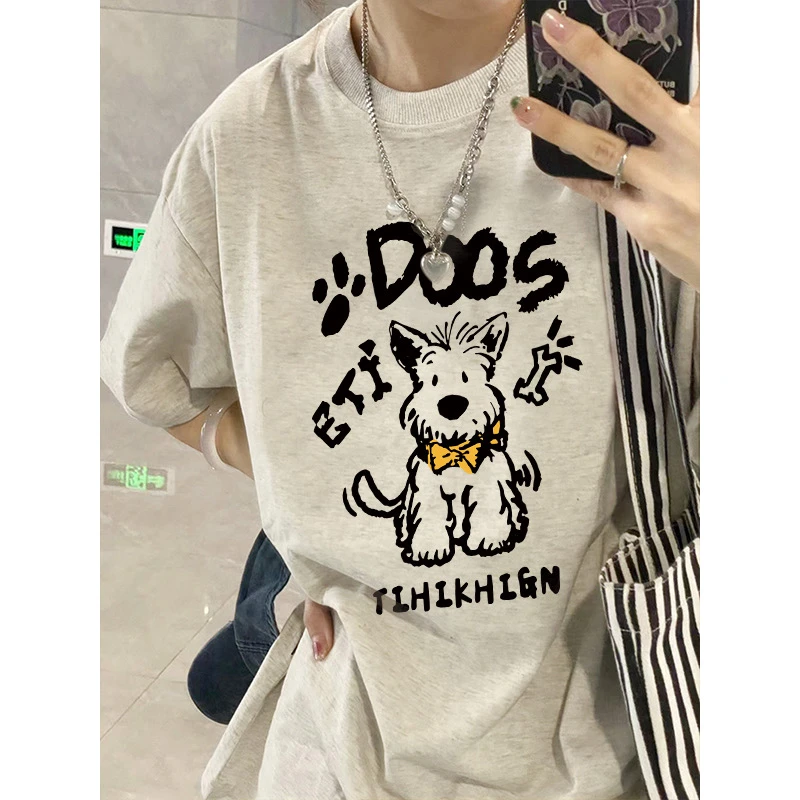 花灰色纯棉正肩圆领短袖t恤女纯2025新款设计感宽松休闲小众上衣