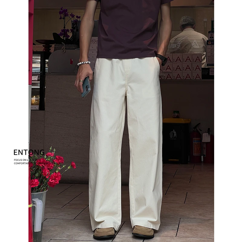 Entong高街美式复古宽松微喇休闲裤男生cleanfit阔腿百搭直筒裤子
