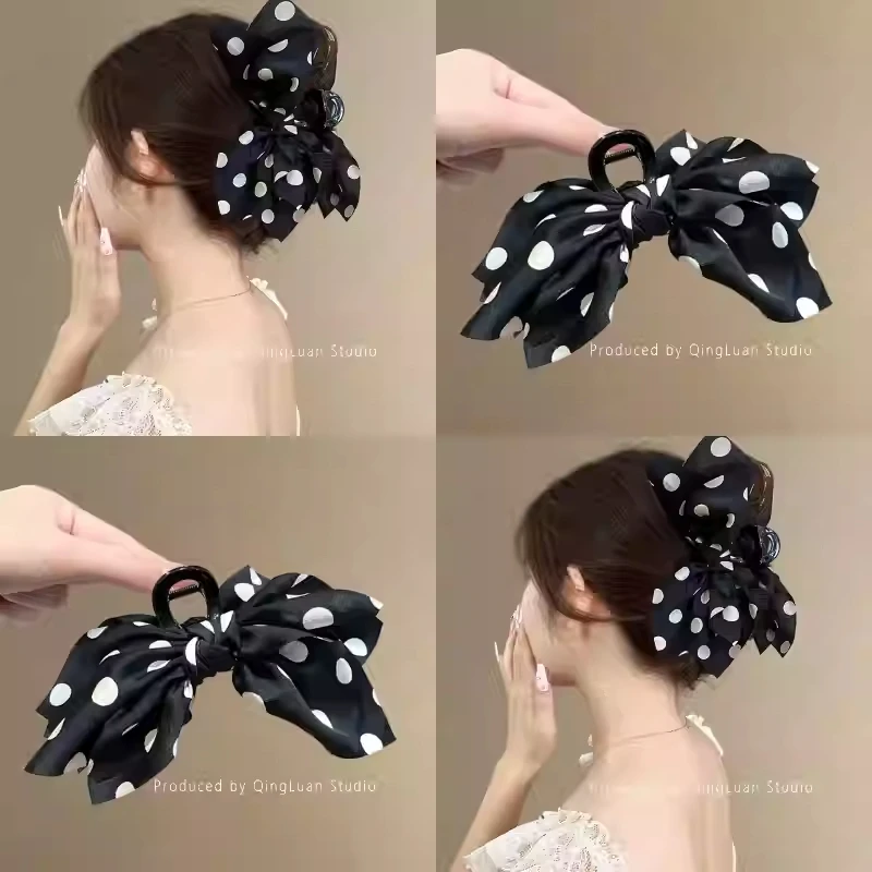 韩系布艺波点蝴蝶结发夹高级感个性时尚抓夹气质百搭小众发饰新款