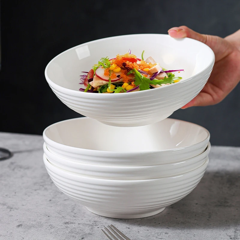 法式螺纹深盘家用2025新款单个吃饭的碗沙拉碗釉下彩碗陶瓷盘