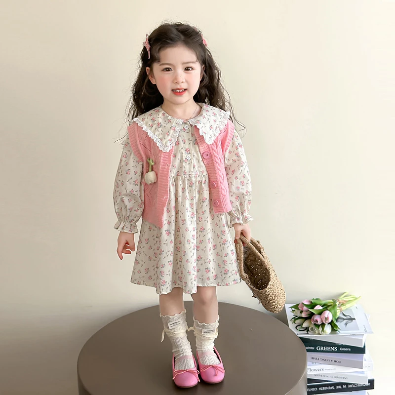 女童春装连衣裙2025新款儿童马甲裙子两件套宝宝春秋款碎花公主裙