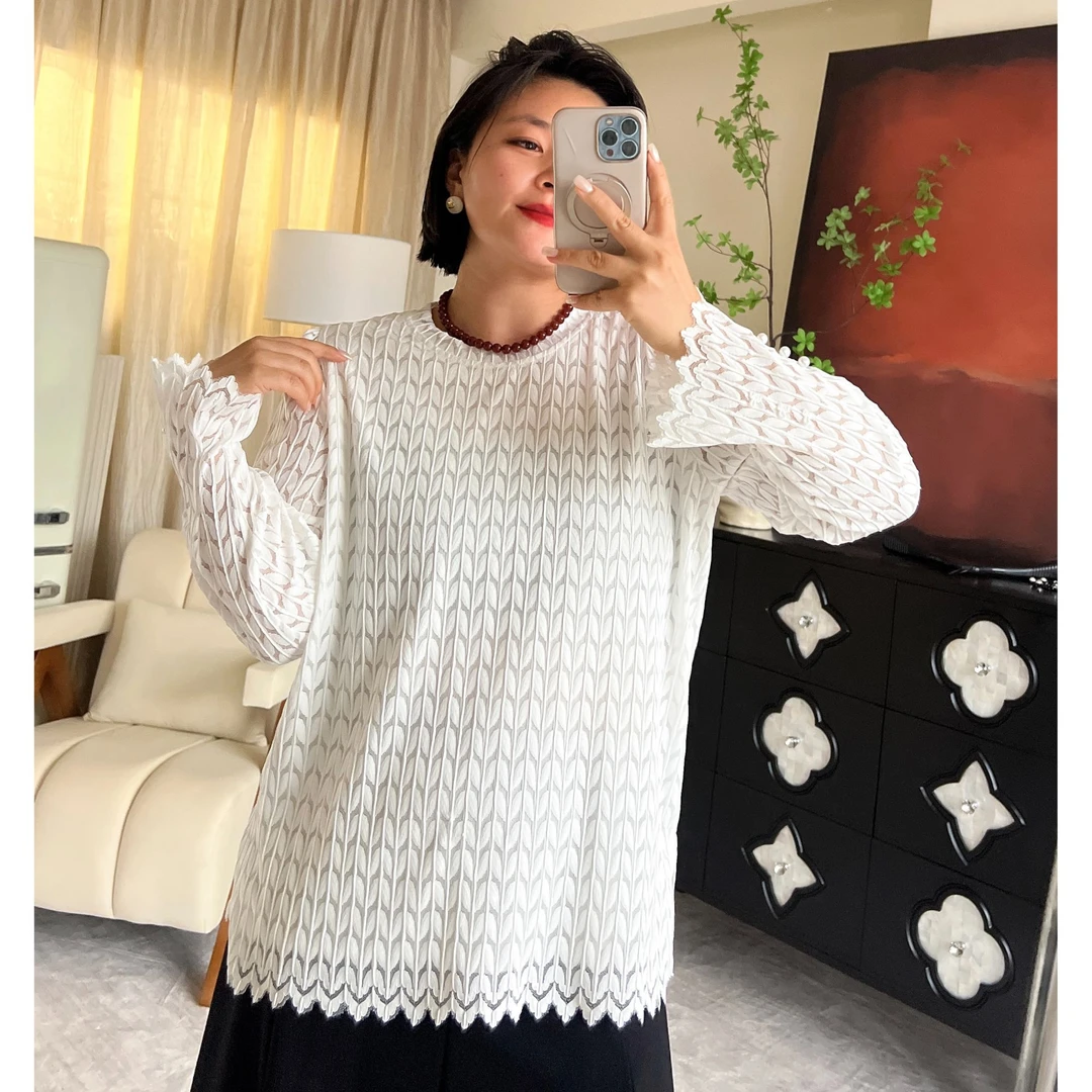 【YIN·FEIFEI｜麦浪】2025早春新品提花蕾丝显瘦透气减龄上衣女