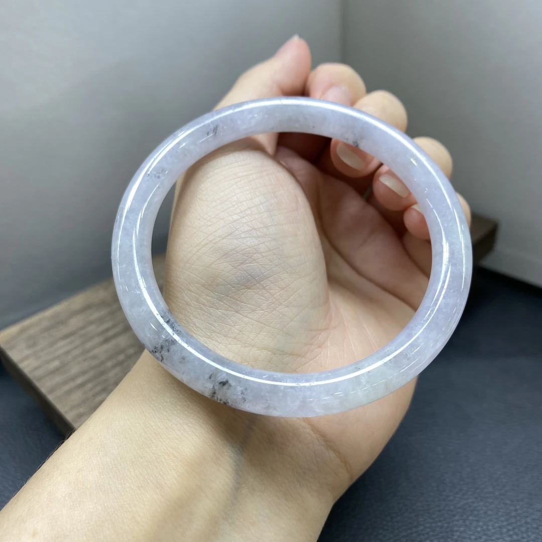 C0041冰紫底乌鸡美人圆条A货翡翠手镯57-59