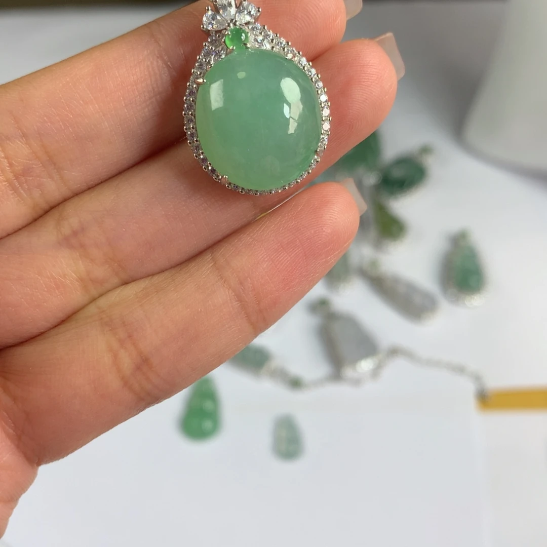 菲***呀翡翠银S925镶嵌戒指吊坠