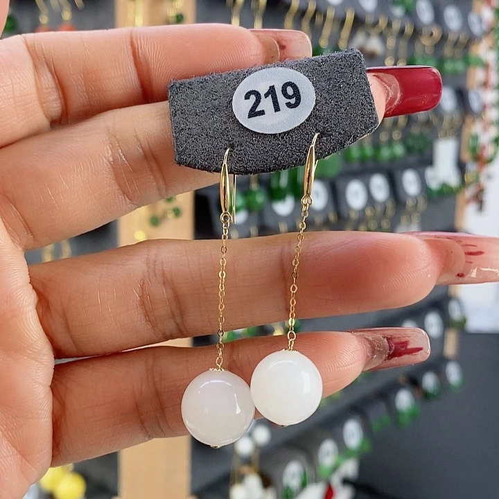 和田玉耳饰18K金镶嵌