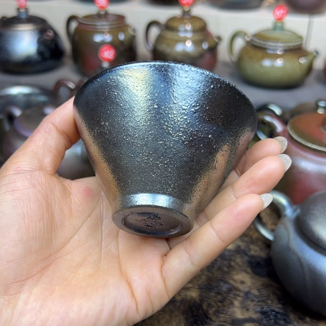 壶云南建水紫陶古法柴烧杯微瑕