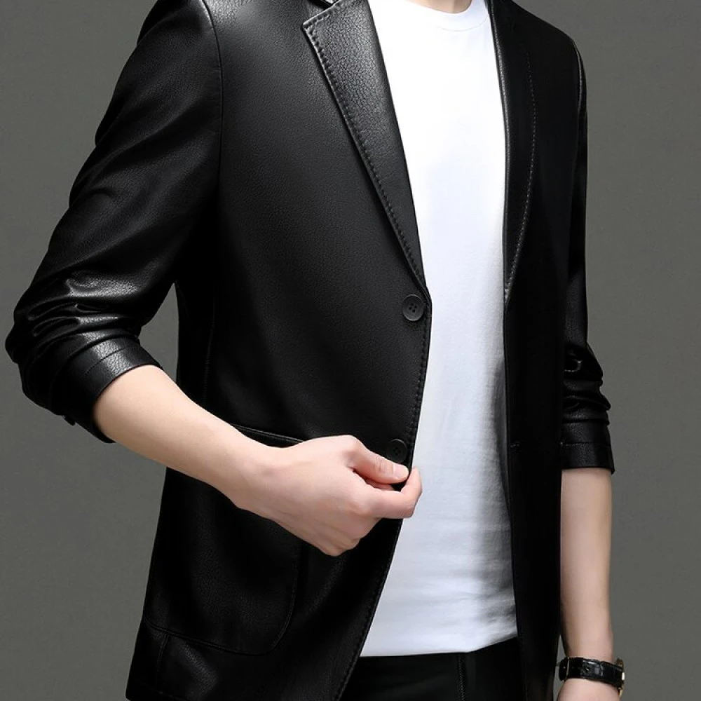 【山羊皮春季上新】海宁男士休闲商务百搭手工真皮西服（三色可选）