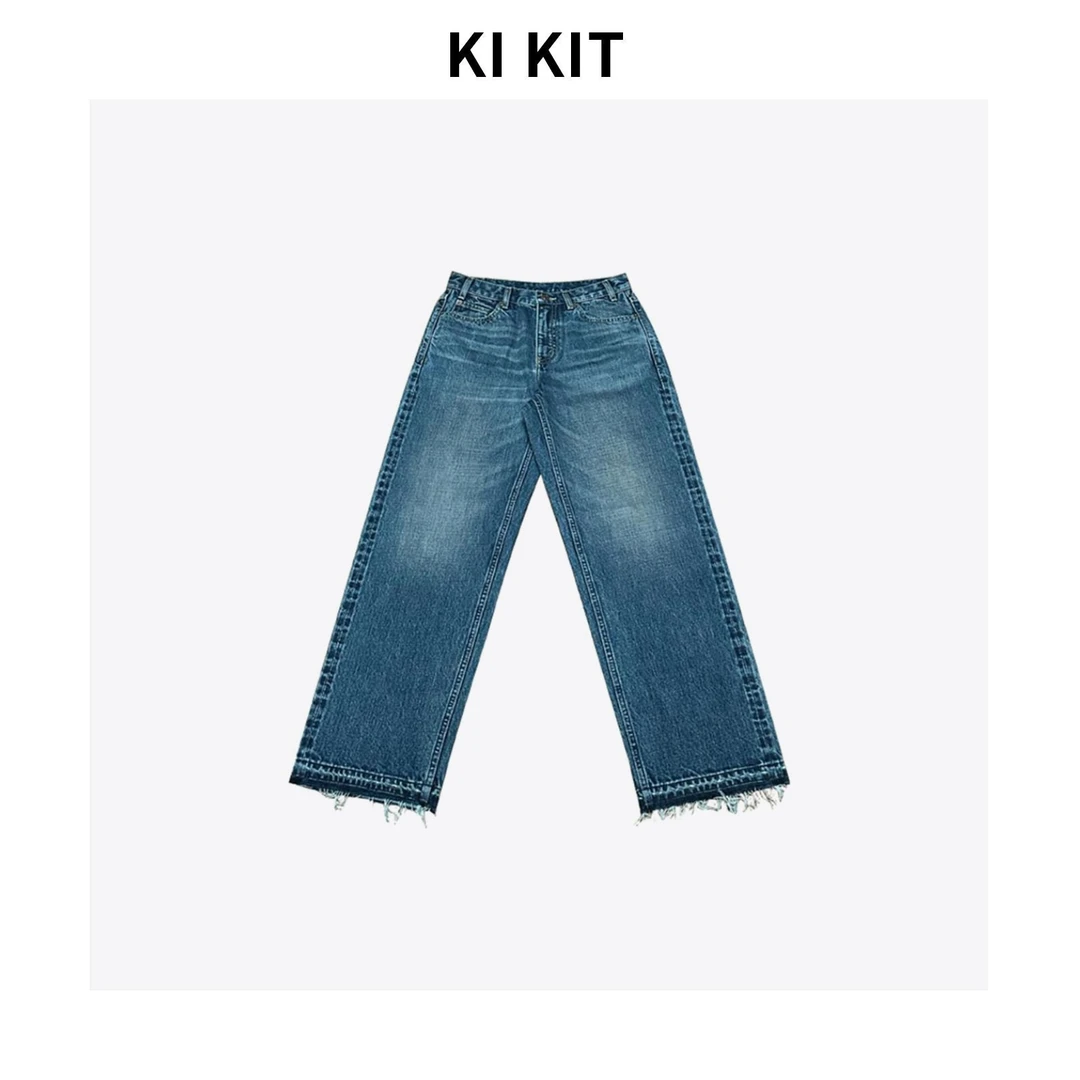 [KK] 毛边牛仔 复古休闲拆边水洗毛边直筒牛仔裤 YLM001130