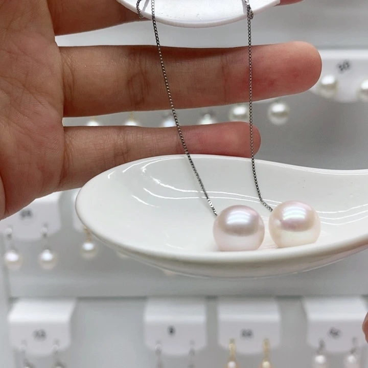 银S925镶嵌耳饰淡水珍珠