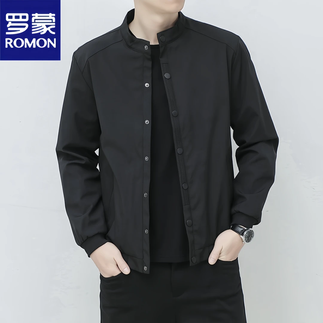 Romon/罗蒙外套男春秋季新款休闲宽松百搭潮流大码立领夹克上衣服