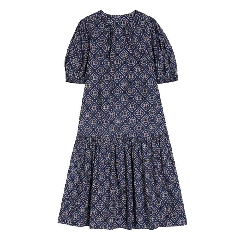 【蓝影菱花】夏季新款轻熟风气质高级感印花连衣裙子女