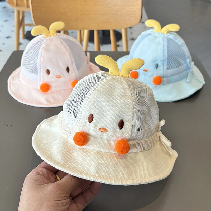 婴幼儿帽子春夏薄款超萌卡通小月龄遮阳帽男女宝宝防晒网眼渔夫帽