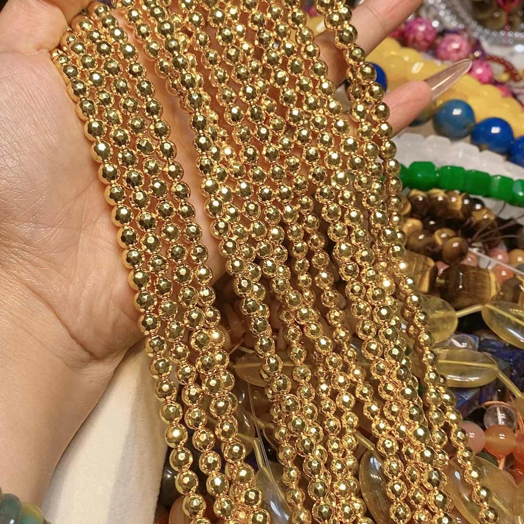 玛瑙/玉髓散珠6mm金色隔珠一条