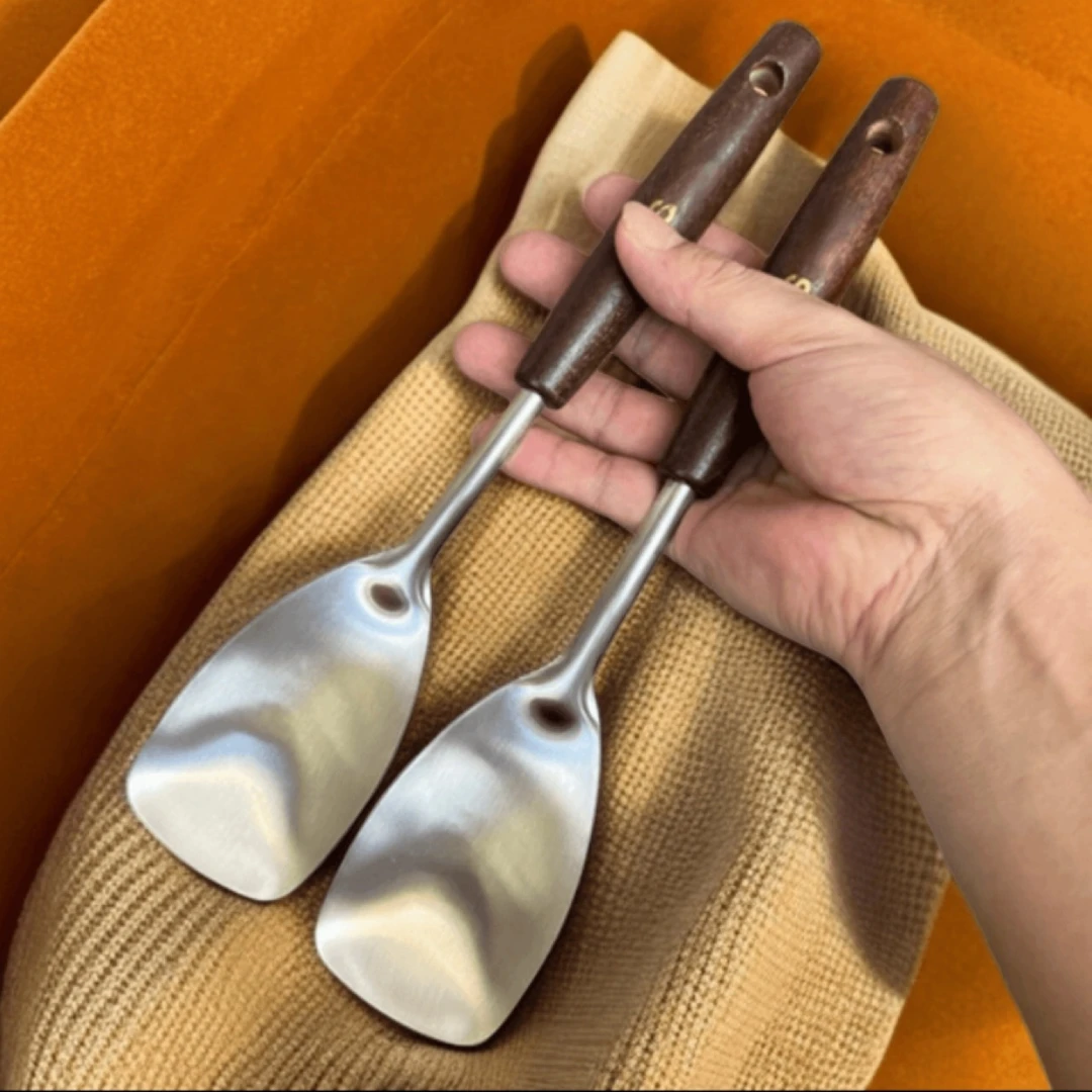 不锈钢胡桃木手柄迷你小锅铲 家用加厚防烫炒菜铲子厨房分菜铲子